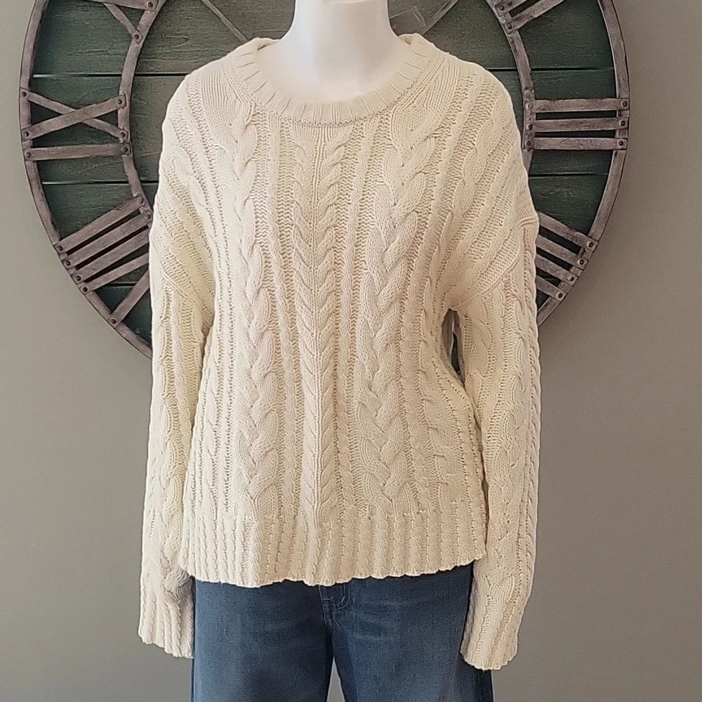 J. Crew Women's Cream Cable Knit Crew Neck Sweater In Ivory Lace